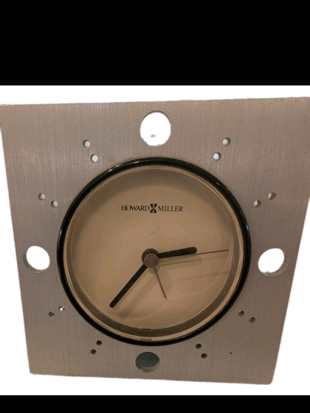 VTG Howard Miller Brushed Aluminum Square Desk Alarm Clock Mid Century Modern